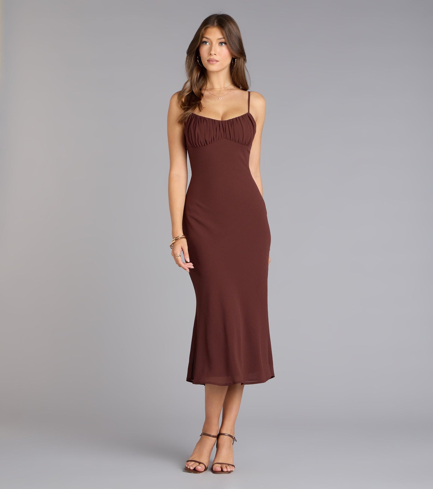 Untamed Elegance Chiffon Low Back Midi Dress