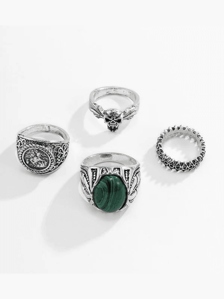 Mens 4 Piece Vintage Silver Ring