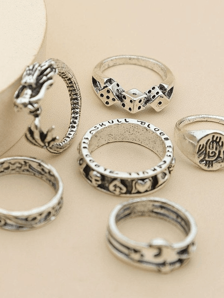 Vintage skull ring 6pcs
