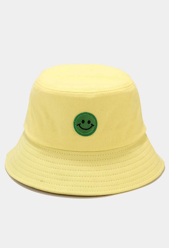 Smiley patched bucket hat