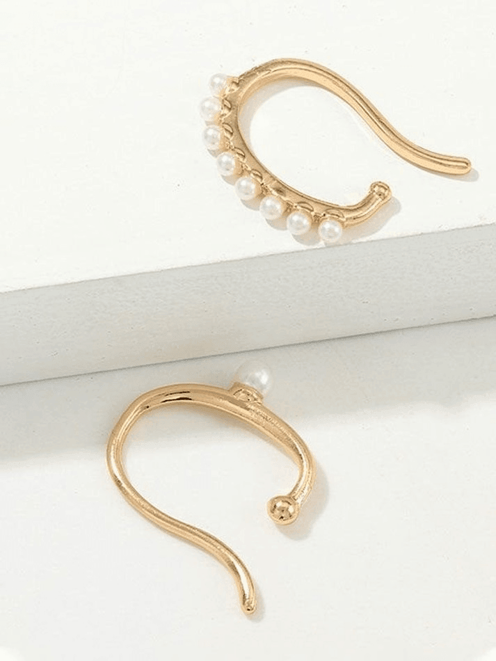 Faux Pearl Decor Cuff Earrings 2pcs