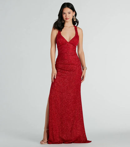 Kat Formal Glitter Lace-Up Column Dress