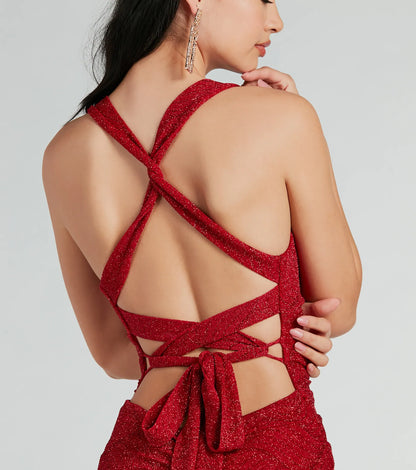 Kat Formal Glitter Lace-Up Column Dress