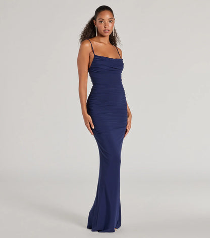 Julane Cowl Neck Ruched Column Dress