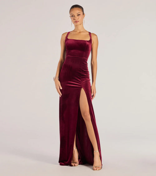 Christina Lace-Up Back Velvet Dress