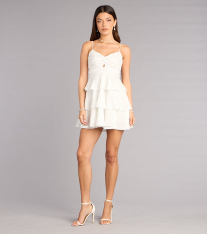 Glitter Kiss Lace Ruffle Mini Dress