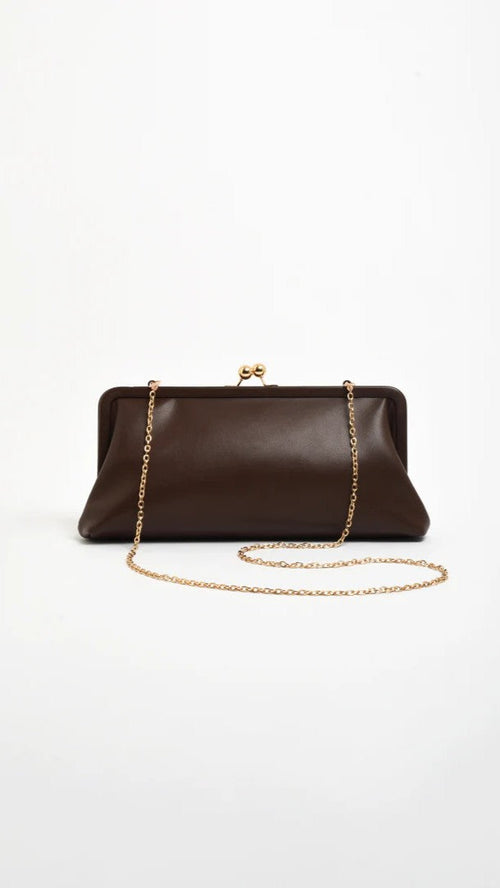 Clip Top Soft Rectangle Clutch - Chocolate