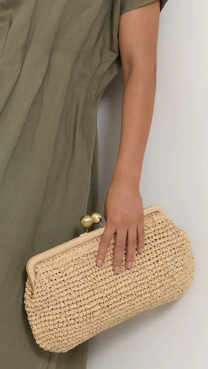 Clip Top Elongated Clutch - Natural