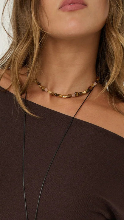 Kohen Beaded Necklace - Golden Brown