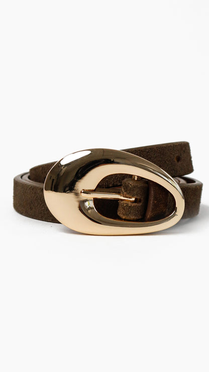Celina Organic Buckle Belt - Olive Genuine Leather