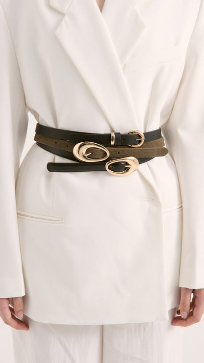 Celina Organic Buckle Belt - Olive Genuine Leather