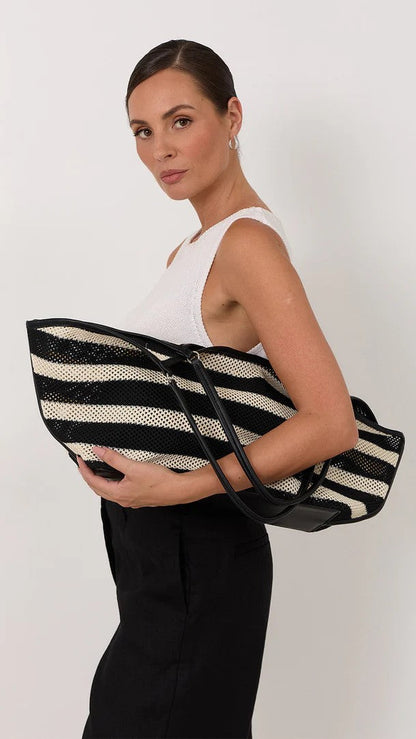 Sporty Weave Tote - Black/Natural