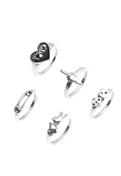 5pcs Y2k heart ring