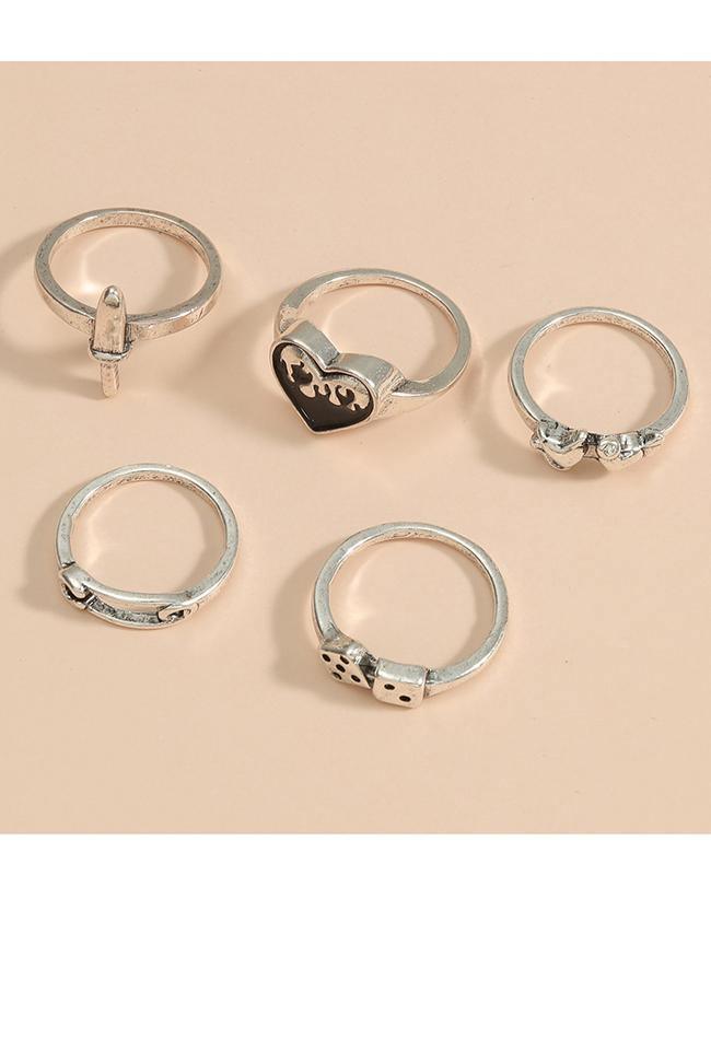 5pcs Y2k heart ring