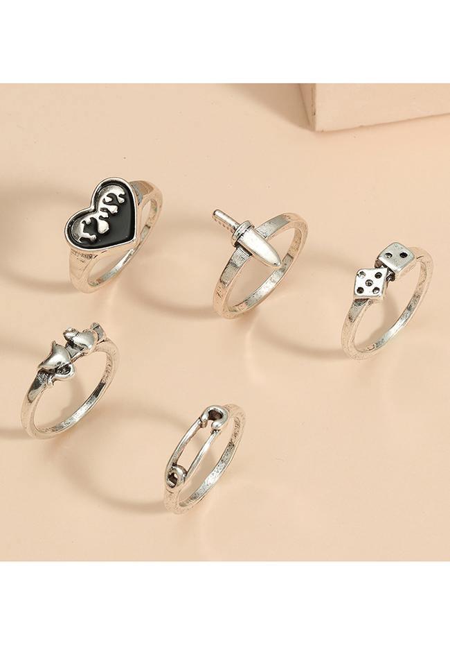 5pcs Y2k heart ring