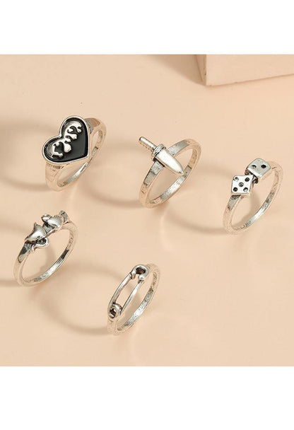 5pcs Y2k heart ring