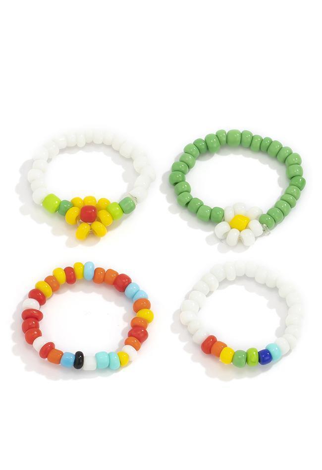 4 Piece Floral Bead Ring