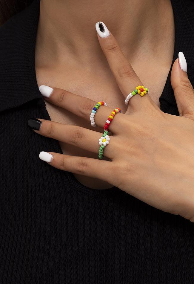 4 Piece Floral Bead Ring