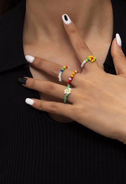4 Piece Floral Bead Ring