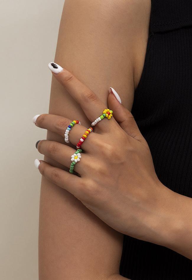 4 Piece Floral Bead Ring