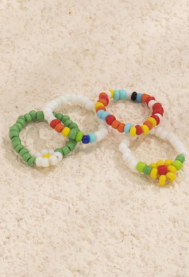 4 Piece Floral Bead Ring