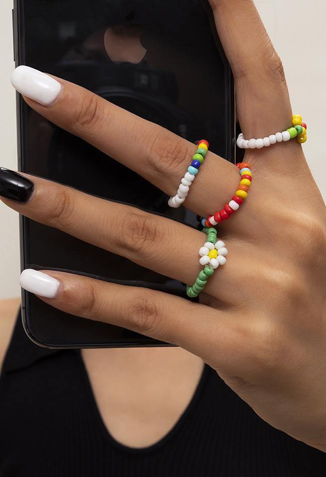 4 Piece Floral Bead Ring