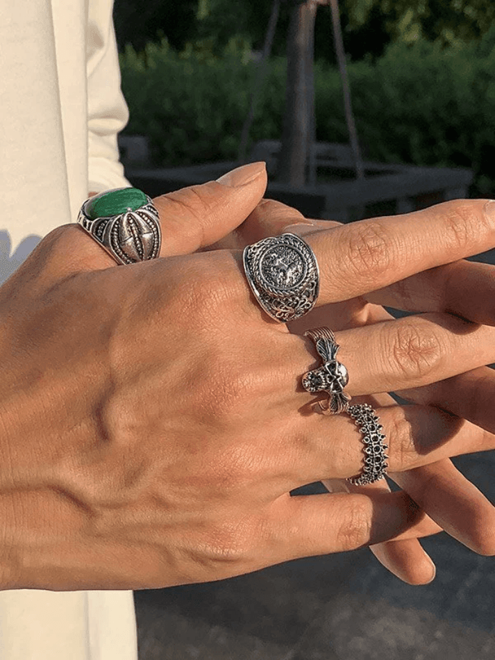 Mens 4 Piece Vintage Silver Ring