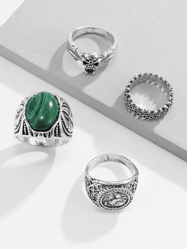 Mens 4 Piece Vintage Silver Ring