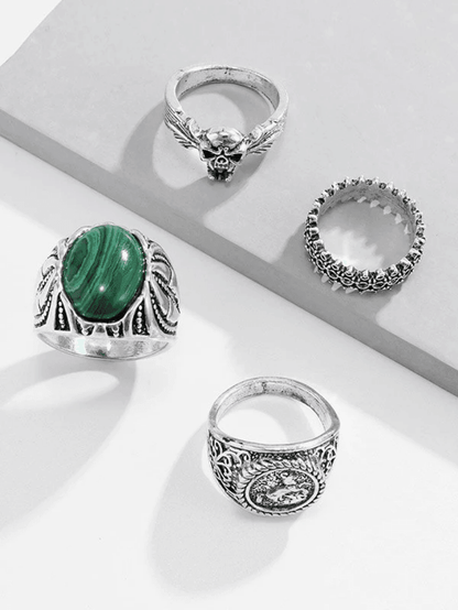 Mens 4 Piece Vintage Silver Ring