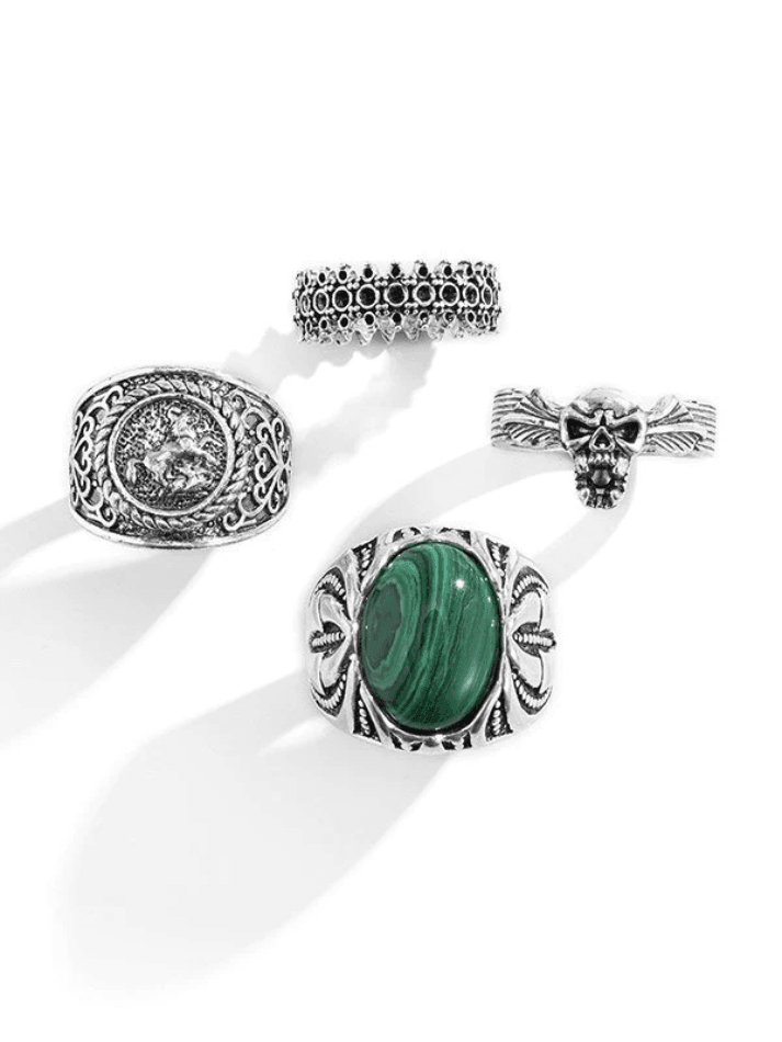 Mens 4 Piece Vintage Silver Ring