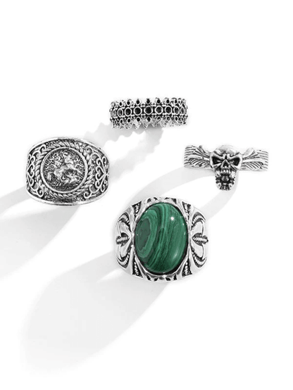 Mens 4 Piece Vintage Silver Ring
