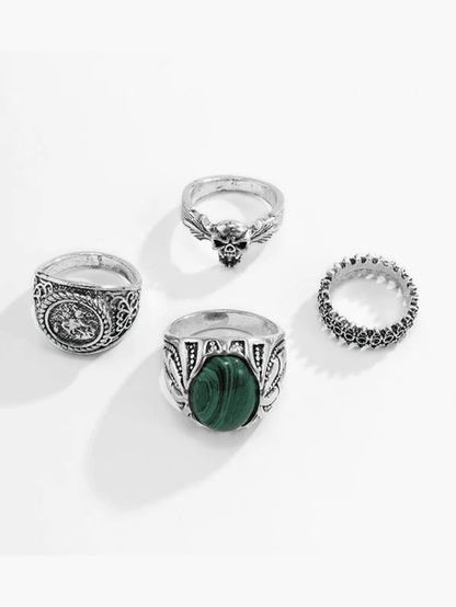Mens 4 Piece Vintage Silver Ring