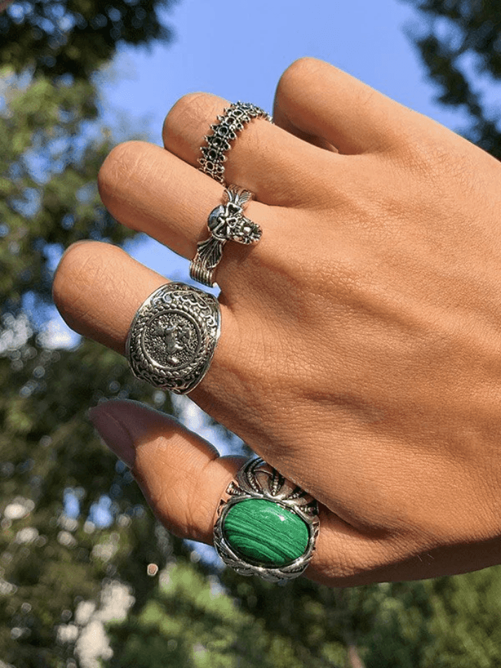 Mens 4 Piece Vintage Silver Ring