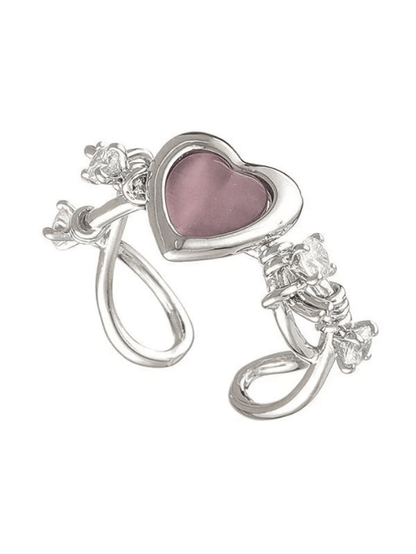 Pink heart pattern cuff ring