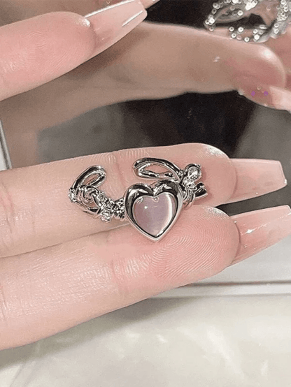 Pink heart pattern cuff ring