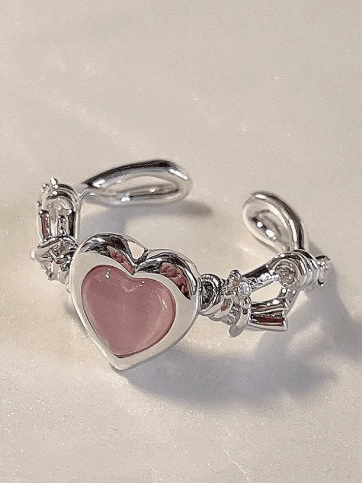 Pink heart pattern cuff ring