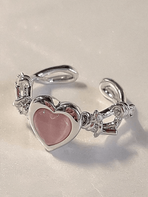Pink heart pattern cuff ring