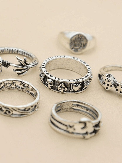 Vintage skull ring 6pcs