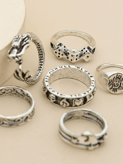 Vintage skull ring 6pcs