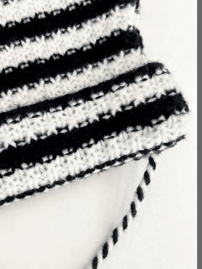 Striped Knitted Hat with Horn Detail