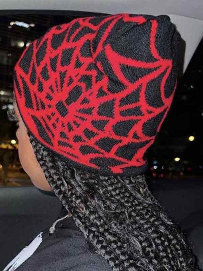 Spider web print beanie