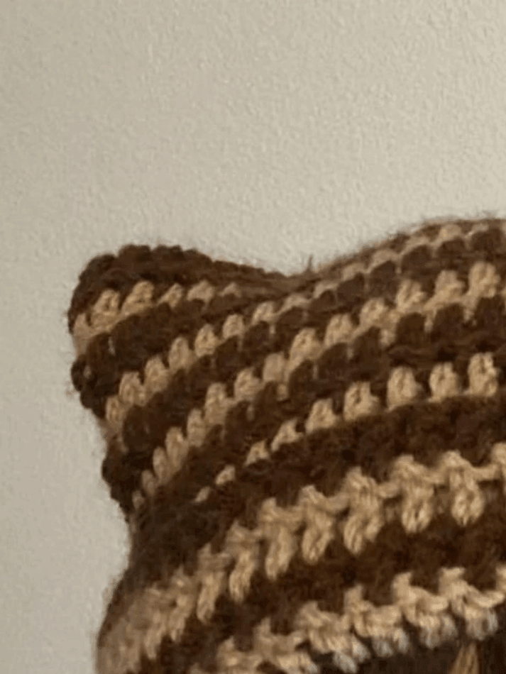 Striped knitted hat with handmade horn detail