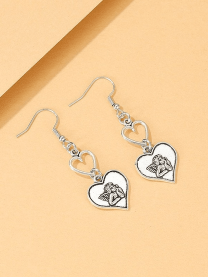 Vintage Cherub Heart Earrings