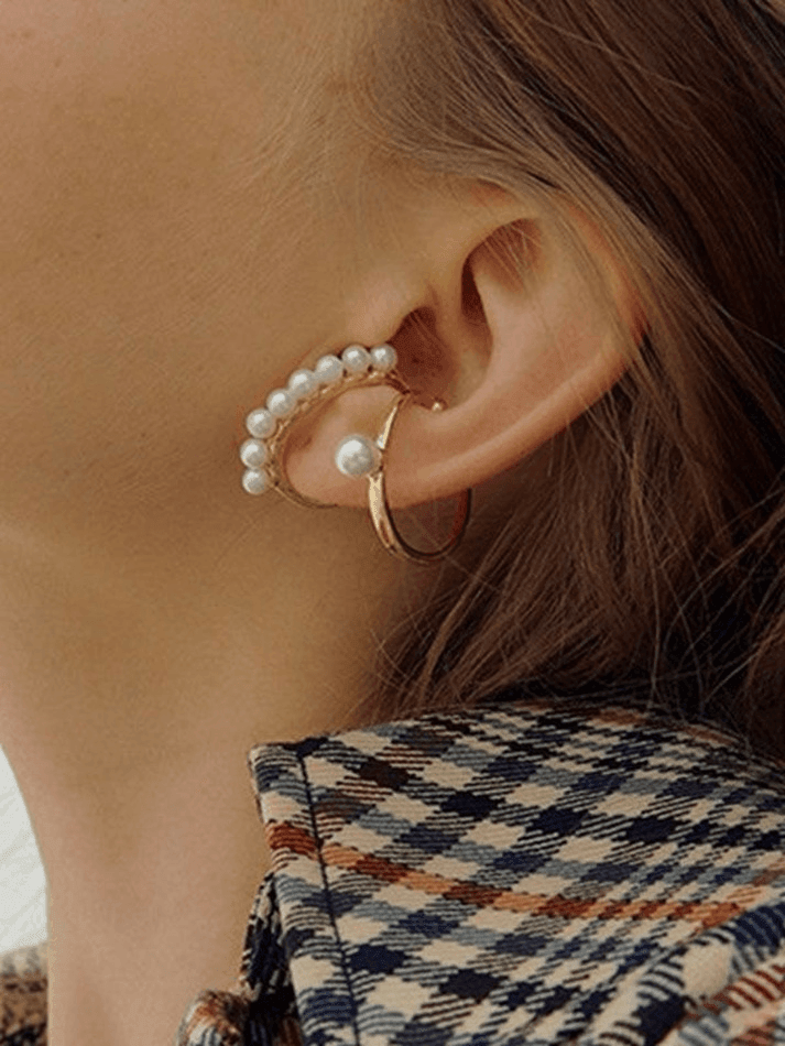 Faux Pearl Decor Cuff Earrings 2pcs