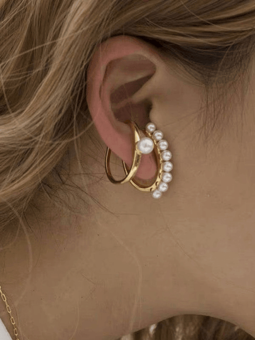 Faux Pearl Decor Cuff Earrings 2pcs