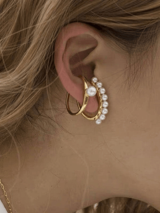 Faux Pearl Decor Cuff Earrings 2pcs