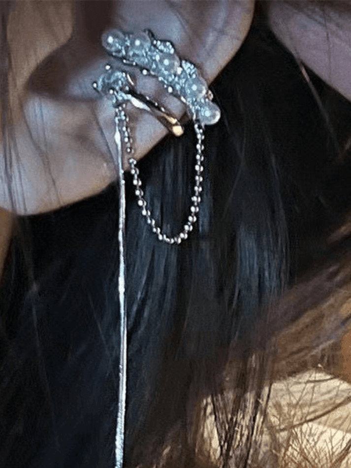 Cuff Earrings with Faux Pearl and Tassel Decor