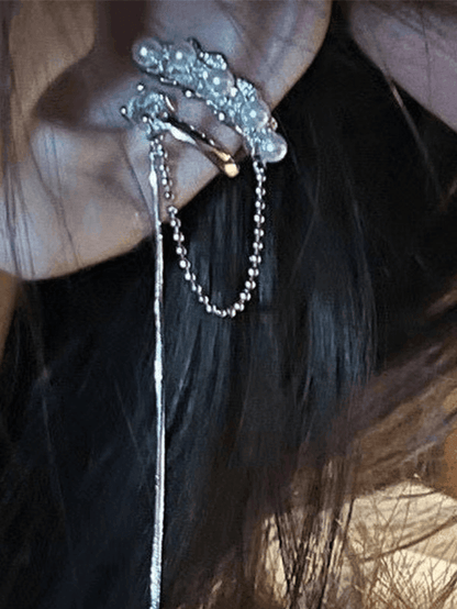 Cuff Earrings with Faux Pearl and Tassel Decor
