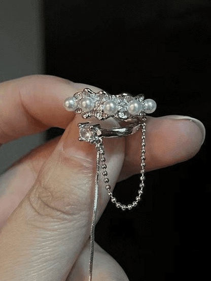 Cuff Earrings with Faux Pearl and Tassel Decor