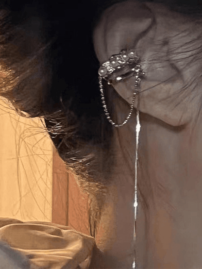 Cuff Earrings with Faux Pearl and Tassel Decor